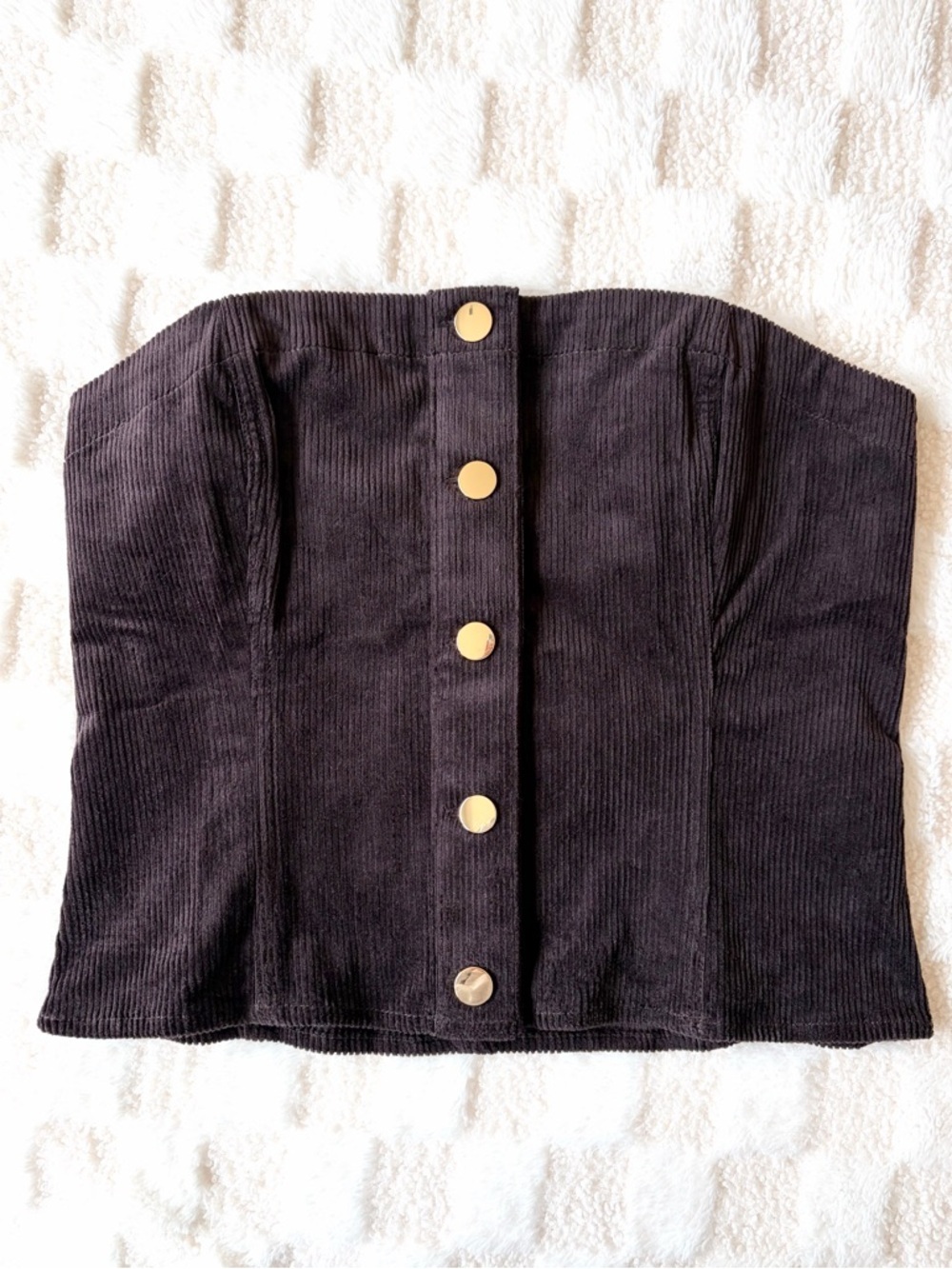 GAP Corduroy Strapless Top Brown Gold Button Front Size Small